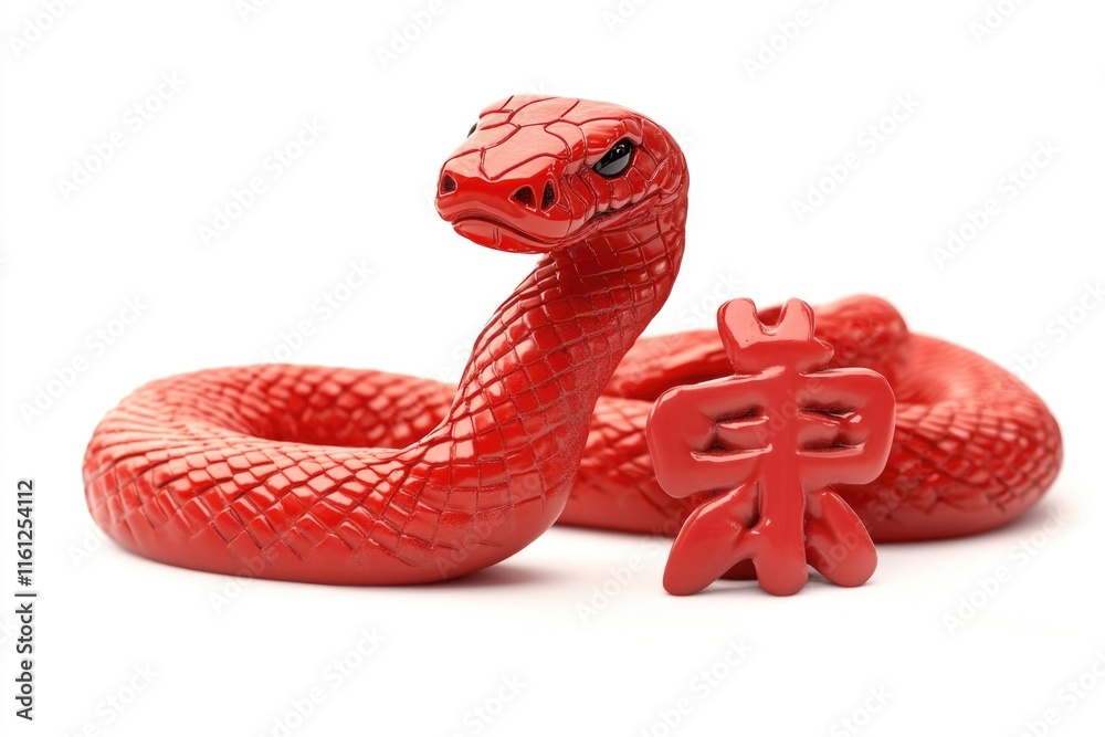 A small red snake figurine sits next to a Chinese character, perfect for decorative purposes or as a prop in cultural-themed scenes A small red snake figurine sits next to a Chinese character, perfect for decorative purposes or as a prop in cultural-themed scenes