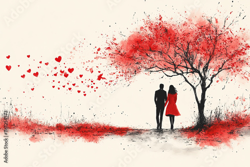 Watercolor drawing of a young couple in love. Couple on a white background. For Valentine's Day cards, invitations.