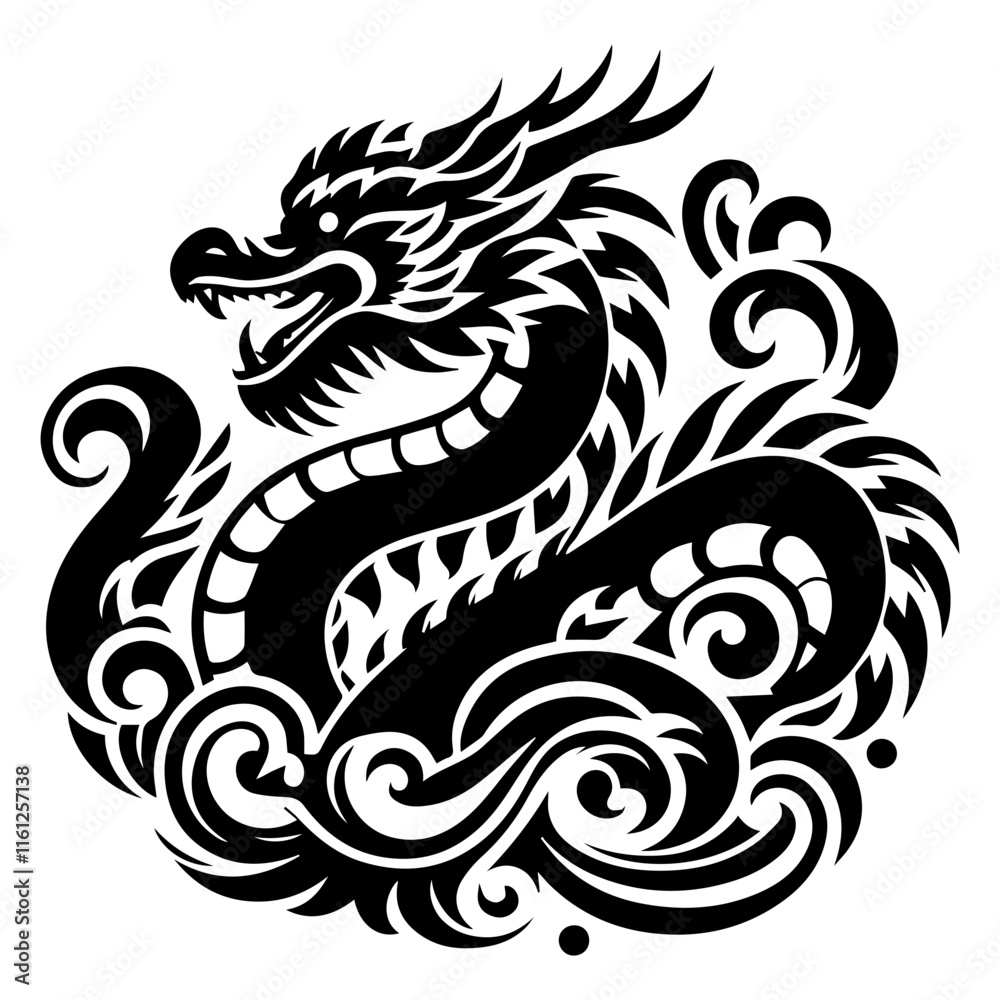 Black and white vector the chinese dragon logo on a white background. Black and white vector the chinese dragon logo on a white background.