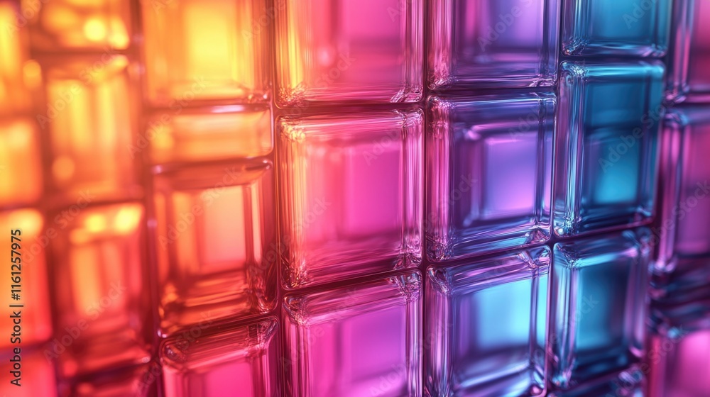 A detailed view of colorful glass blocks stacked together A detailed view of colorful glass blocks stacked together