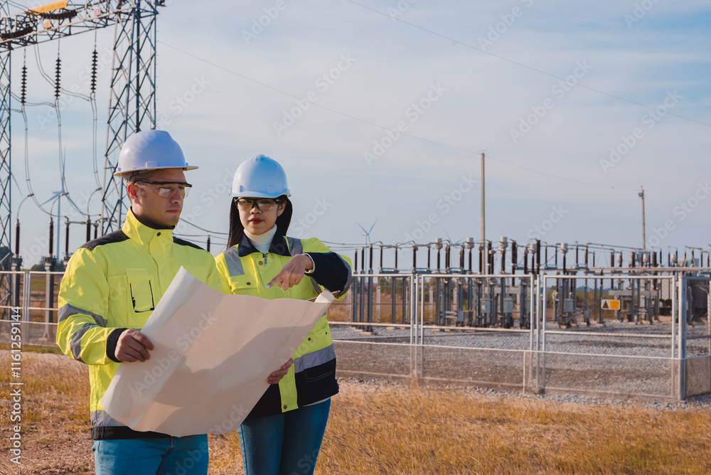 Engineer and architect are working together to plan the installation of wind turbines to provide backup power in earnest. Engineer and architect are working together to plan the installation of wind turbines to provide backup power in earnest.