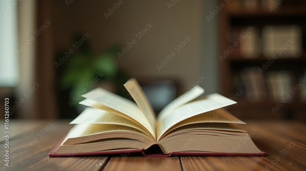 Stacked hardcover books with colorful bookmarks on a wooden desk, evoking a sense of study, reading, and organization in a cozy atmosphere Stacked hardcover books with colorful bookmarks on a wooden desk, evoking a sense of study, reading, and organization in a cozy atmosphere