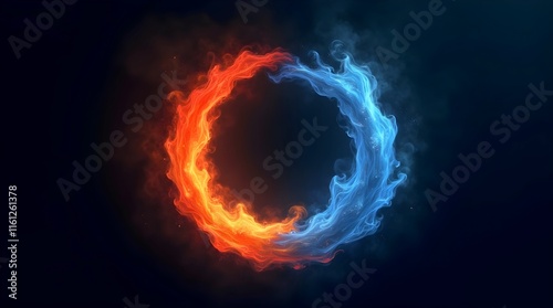 twin flame concept of one red and one blue flame connected as a circle