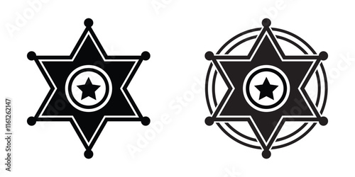 Sheriff star badge flat icon. Retro vintage sheriff star vector. Western cowboy officer 6 point badge symbol. Hexagonal medal. Vector of Security Police symbol.