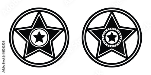 Sheriff star badge flat icon. Retro vintage sheriff star vector. Western cowboy officer 6 point badge symbol. Hexagonal medal. Vector of Security Police symbol.