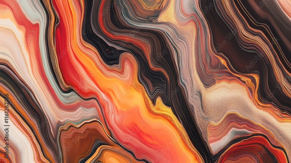Obraz premium Black brown red burnt orange amber yellow gold white abstract background. Color gradient ombre blend blur flow fluid. Noise grain mesh. Bright light fire hot glitter neon glow. 