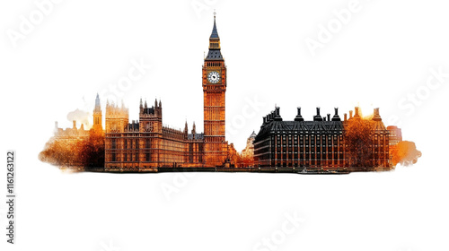 Watercolor depiction of Big Ben tower highlighting its iconic structure and surrounding area in a serene setting