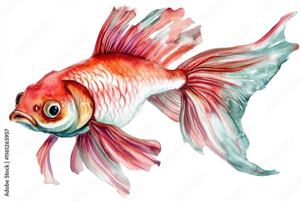 Fototapeta premium A single goldfish swimming on a white background