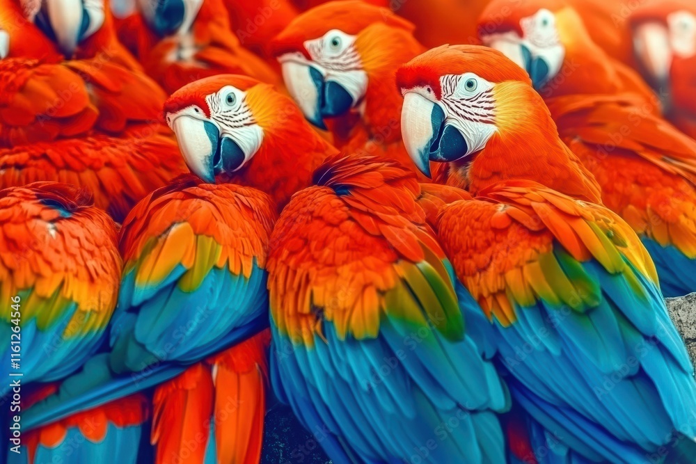 Obraz premium Colorful parrot portrait with vibrant feathers perched and looking at the camera
