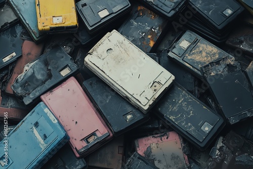 A Pile of Colorful Mixed Casens Purple Batteries and Decaying Components photo