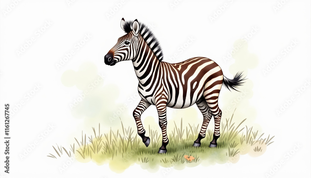 Fototapeta premium A delightful watercolor banner for International Zebra Day showcasing a standing zebra, designed to promote wildlife awareness effectively while providing sufficient space for text.