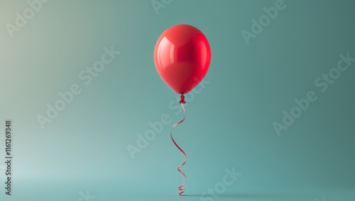Red Balloon on Teal Background Festive Celebration Image