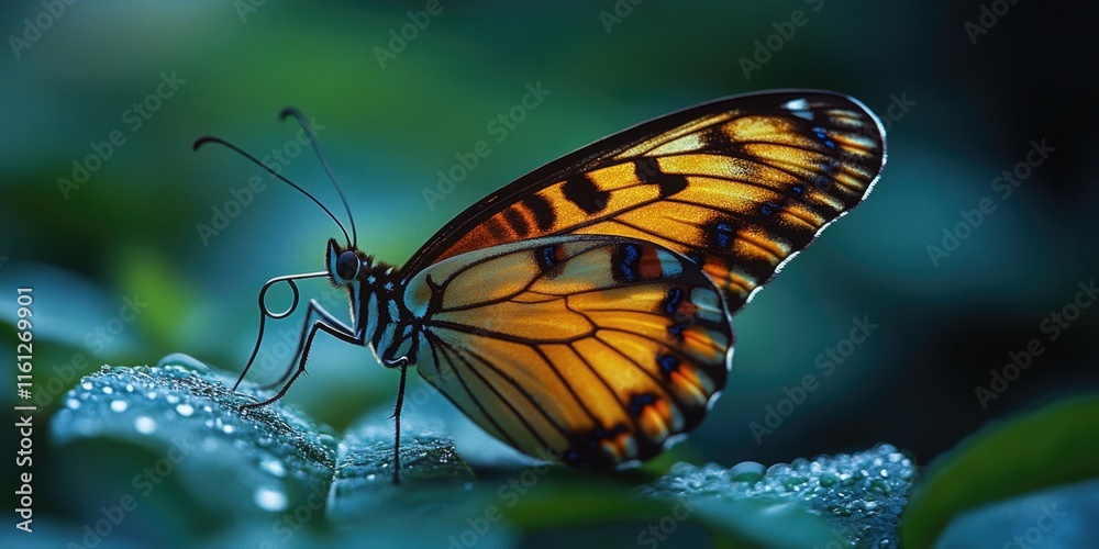 Close-up shot of a butterfly sitting on a leaf, natural habitat Close-up shot of a butterfly sitting on a leaf, natural habitat