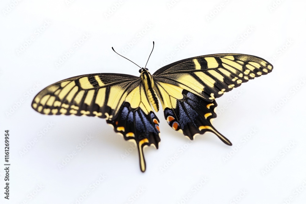 Obraz premium A yellow and black butterfly perched on a white surface
