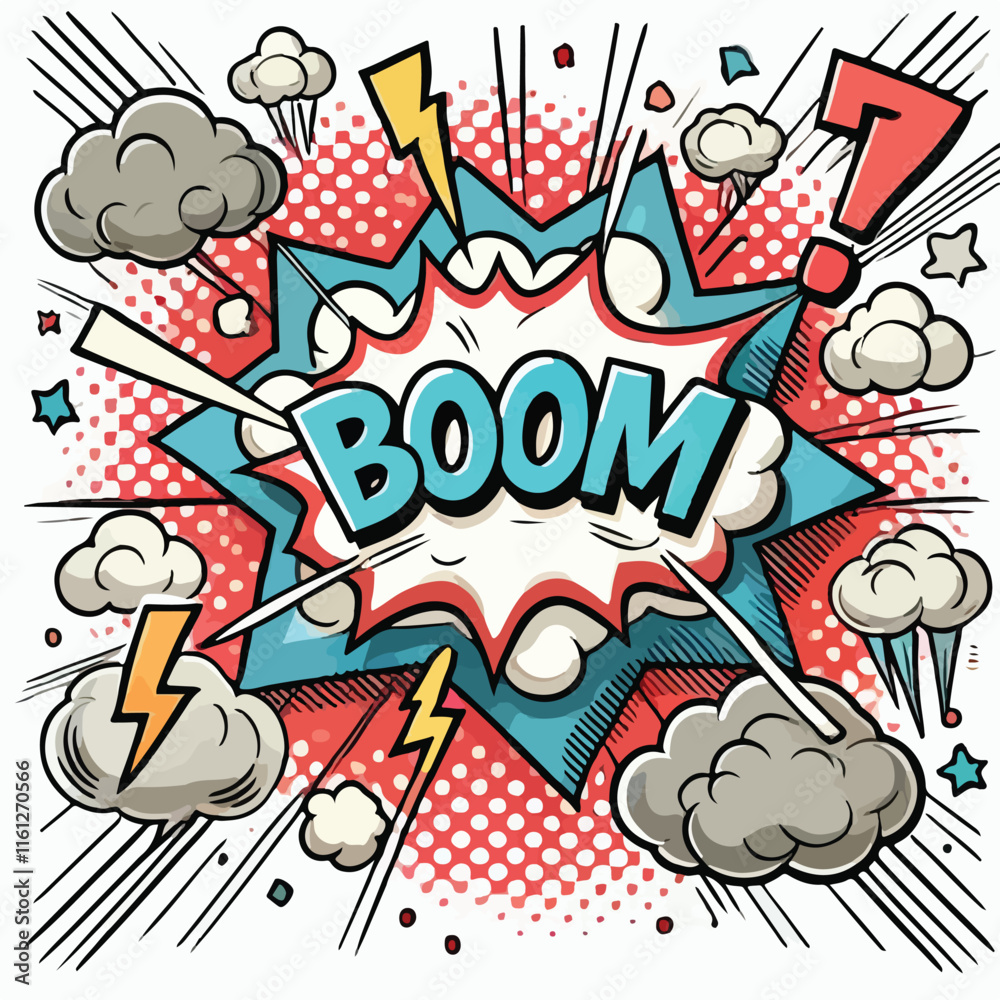 Fototapeta premium Cartoon comic sign burst cloud. Speech bubble, boom sign expression and on a white background