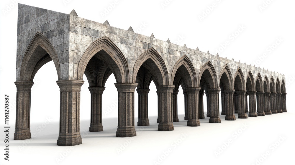 Stone Archway Colonnade Medieval Architecture Design 3D Render Stone Archway Colonnade Medieval Architecture Design 3D Render