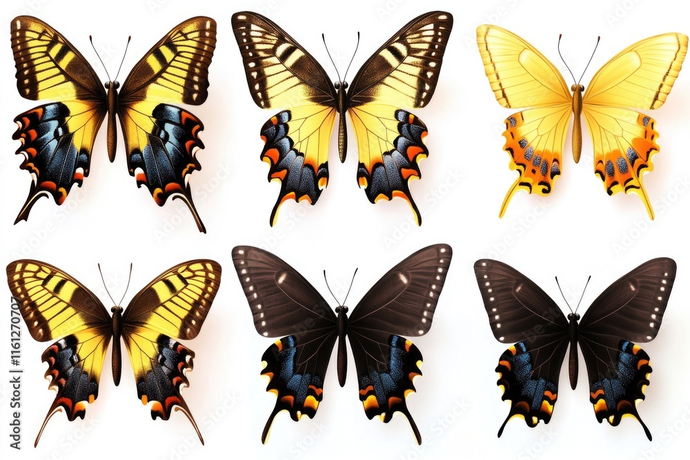 Naklejka premium Group of butterflies on a white surface