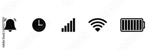 Status bar icon. Status bar phone icon vector illustration. Set of android status bar icon vector set. Smartphone notification icon vector set.
