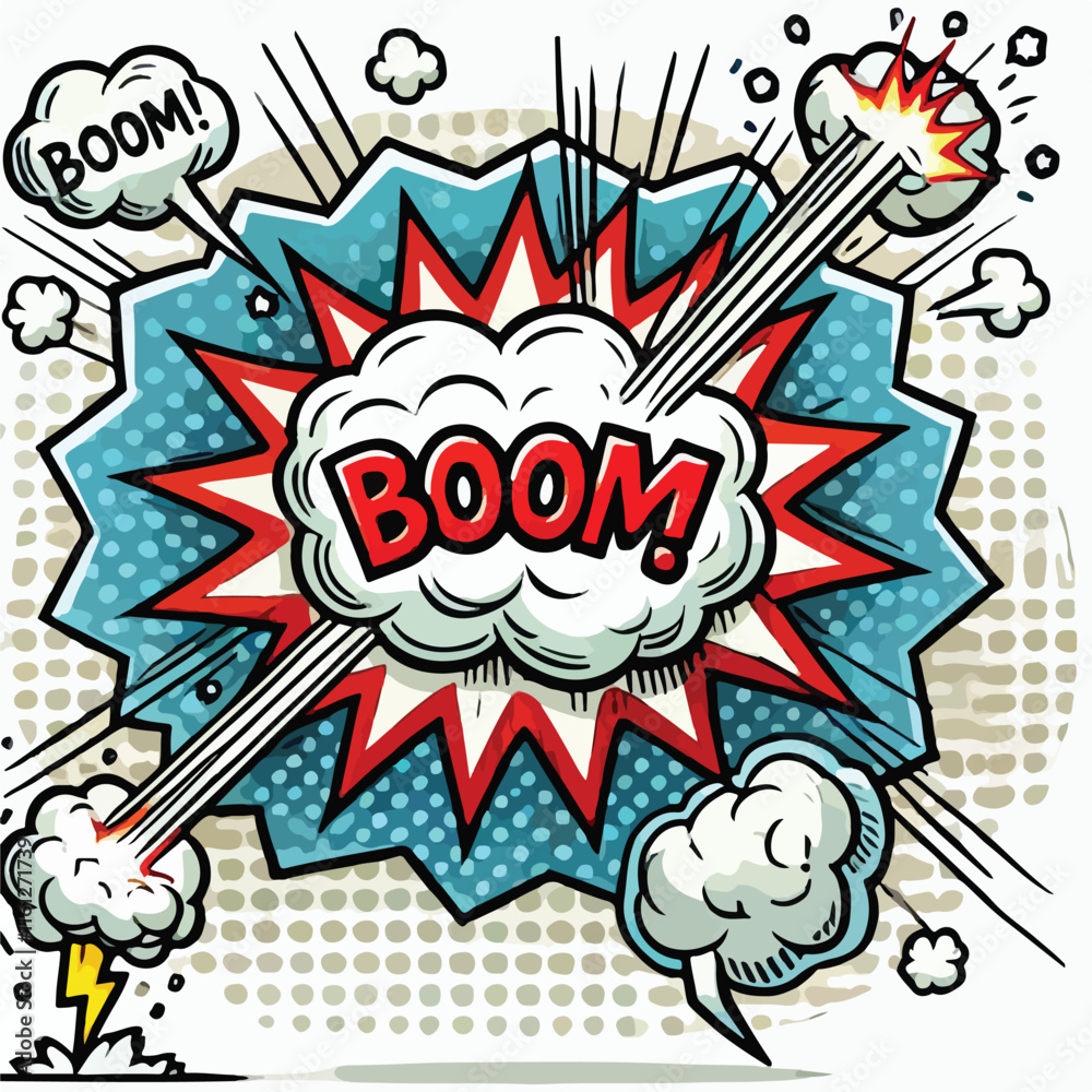 Fototapeta premium Cartoon comic sign burst cloud. Speech bubble, boom sign expression and on a white background