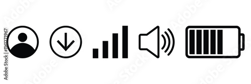 Status bar icon. Status bar phone icon vector illustration. Set of android status bar icon vector set. Smartphone notification icon vector set.