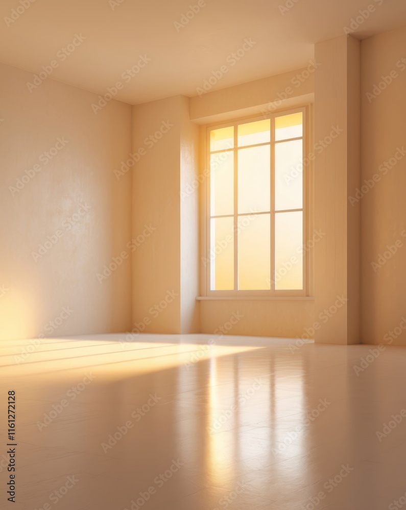 Fototapeta premium Modern empty room with golden light reflecting on floor