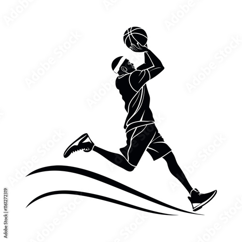 Player Playing Basketball In Action Shilaoutte Illustration.