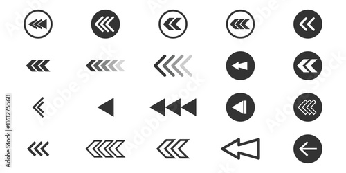 Left arrows icon set. Vector set of swipe arrows. Arrow vector icon. Arrows collection. Vector illustration.