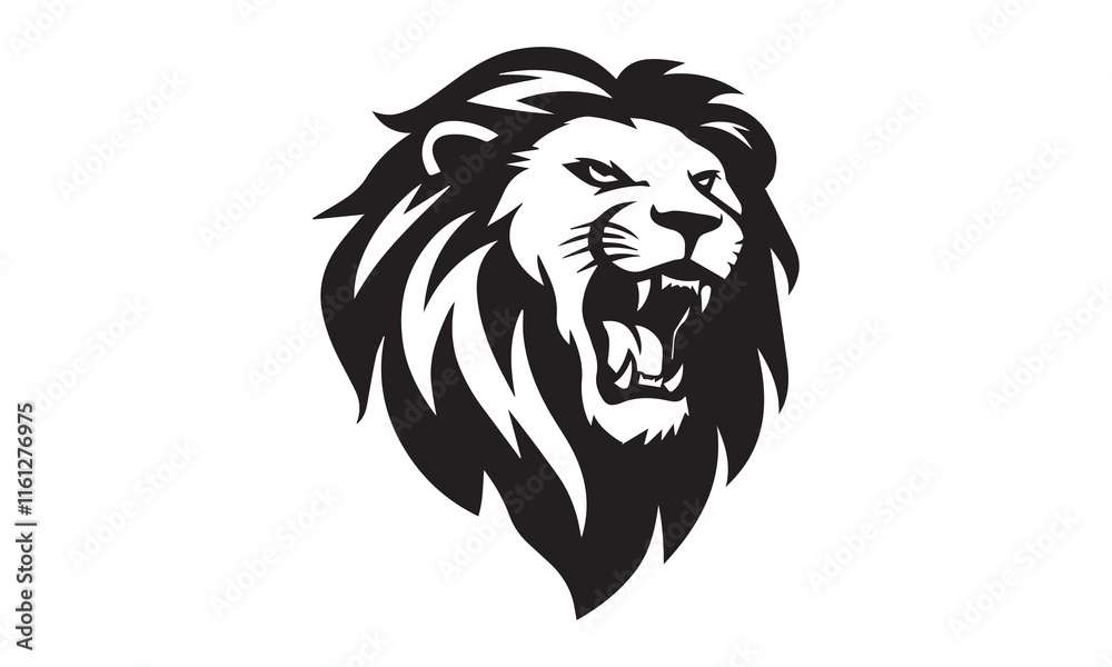 Black and white Lion head vector illustration with symmetrical design, for your logo template Black and white Lion head vector illustration with symmetrical design, for your logo template