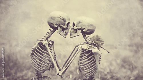 Wallpaper Mural Eternal Love: Skeletons Embracing in a Sepia-toned Embrace Torontodigital.ca