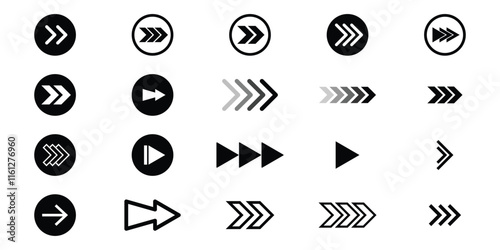 Arrow icon set, collection of different arrow signs, black arrow icons. Modern simple arrows. Cursor arrow direction symbols in flat style. Vector illustration.