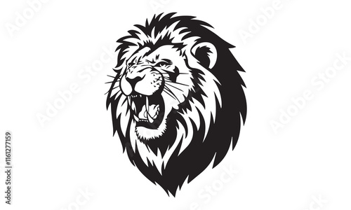 Black and white Lion head vector illustration with symmetrical design, for your logo template