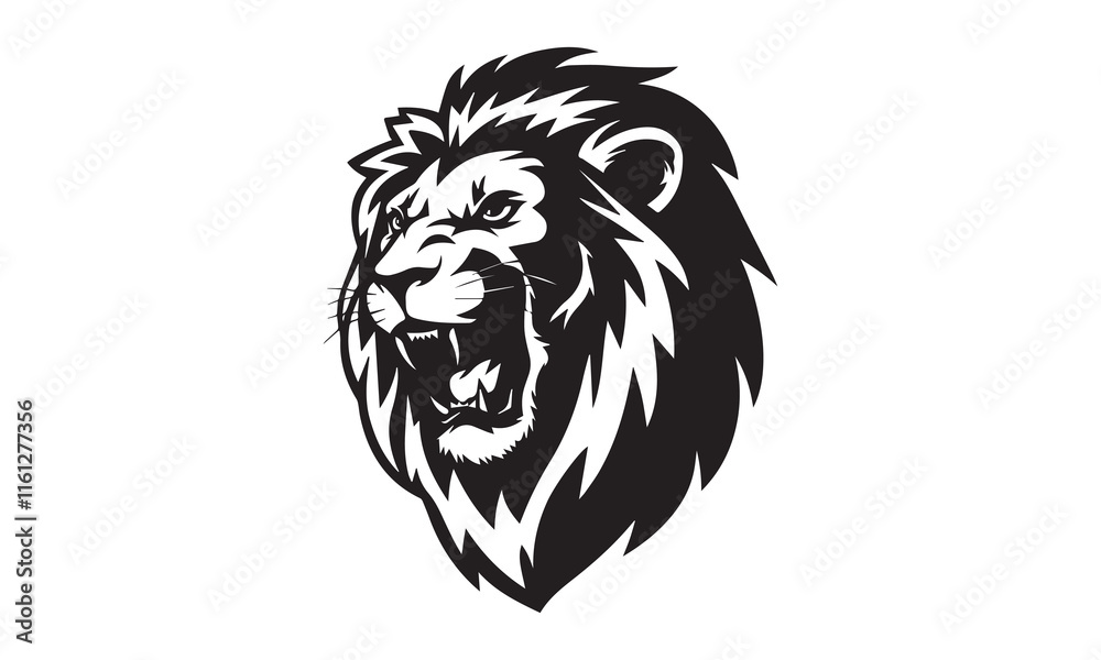 Fototapeta premium Black and white Lion head vector illustration with symmetrical design, for your logo template