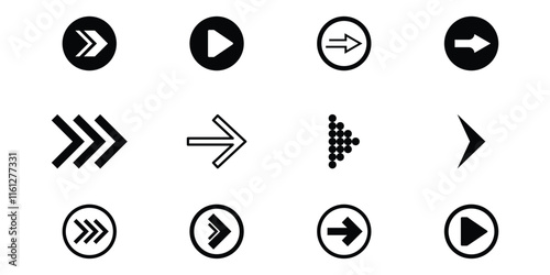 Arrow icon set, collection of different arrow signs, black arrow icons. Modern simple arrows. Cursor arrow direction symbols in flat style. Vector illustration.