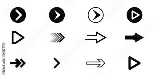 Swipe right icon. Arrow icon set. Cursor. Simple arrow icons in black.