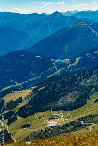 Alpine summer view at Mount Schoenjoch, Fiss, Inntal valley, Samnaun, Landeck, Tyrol, Austria photo