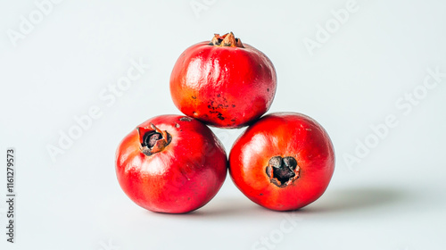 Bright red guarana fruit on a clean white background, showcasing vibrant colors and texture
