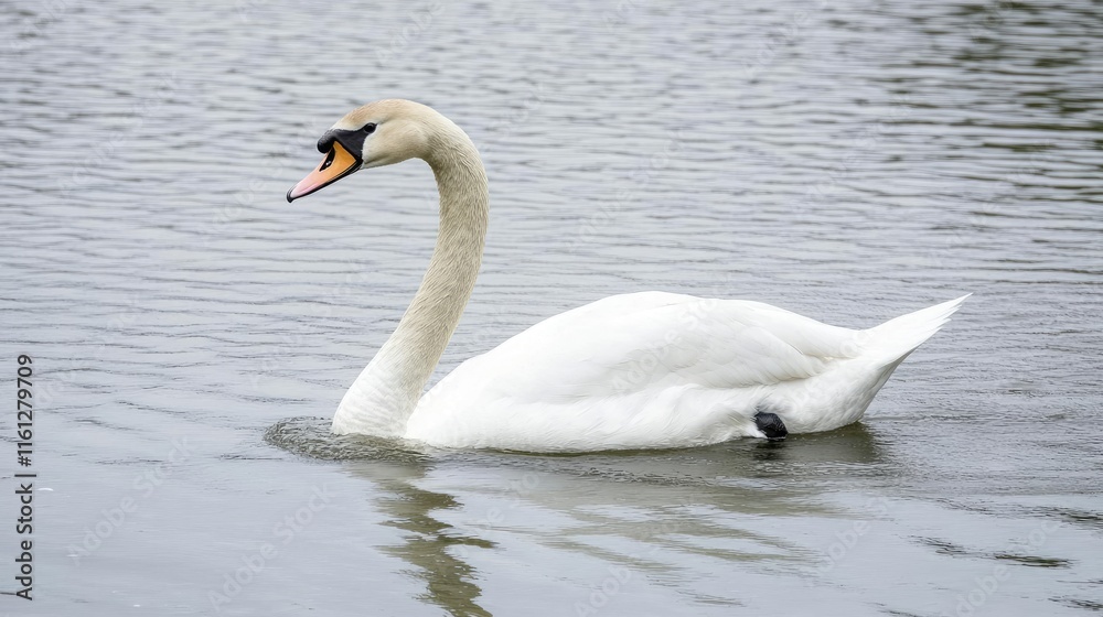 A graceful swan gliding across calm water, showcasing its elegant form and serene environment. A graceful swan gliding across calm water, showcasing its elegant form and serene environment.