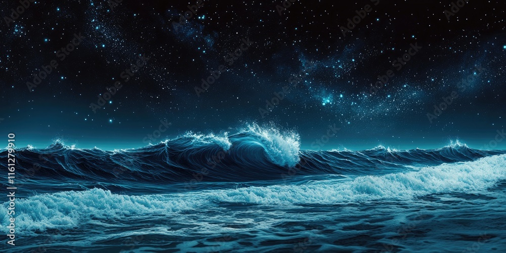 Fototapeta premium Ocean Waves Crashing Under a Starry Night Sky