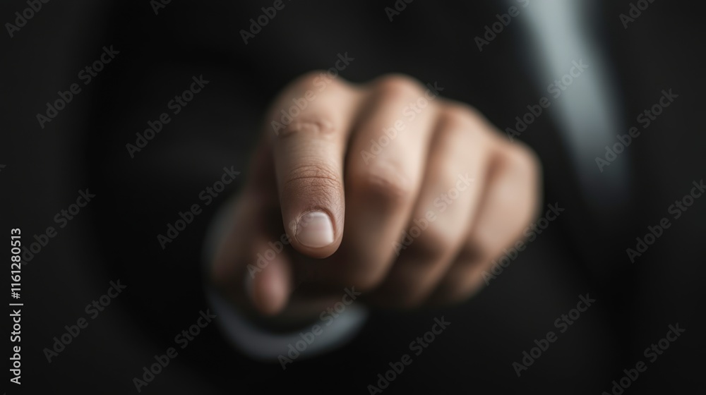 A close-up of a well-groomed hand pointing assertively, set against a dark background, This image symbolizes authority and decision-making, ideal for business presentations, motivational content A close-up of a well-groomed hand pointing assertively, set against a dark background, This image symbolizes authority and decision-making, ideal for business presentations, motivational content