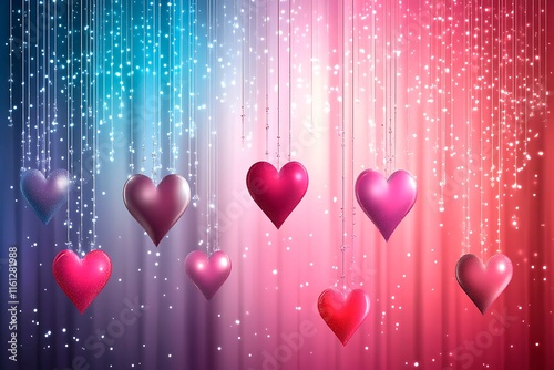 An abstract Valentine's Day background filled with swirling hearts in vibrant reds and pinks, evoking love and romance in a dreamy design.