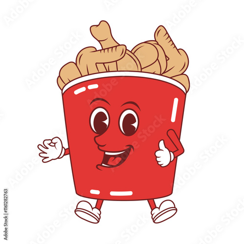 Chicken bucket mascot cartoon. Chicken bucket illustration logo. Food mascot character