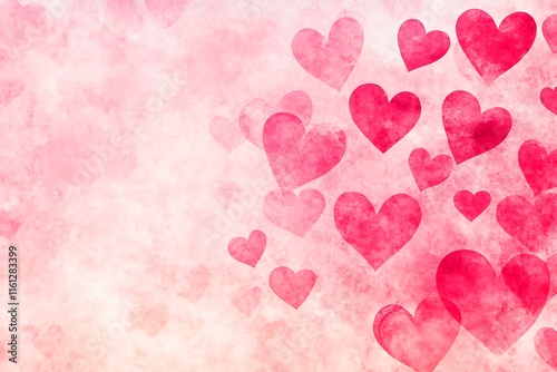 An abstract Valentine's Day background filled with swirling hearts in vibrant reds and pinks, evoking love and romance in a dreamy design.