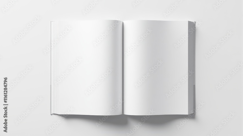 Open blank book on a white background, showcasing empty pages ready for text or illustrations Open blank book on a white background, showcasing empty pages ready for text or illustrations