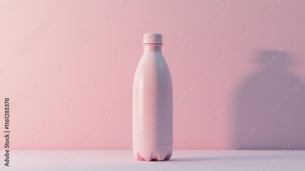 Minimalist pastel pink plastic bottle with a blank label against a matching soft pink background, highlighting simplicity and modern design Minimalist pastel pink plastic bottle with a blank label against a matching soft pink background, highlighting simplicity and modern design