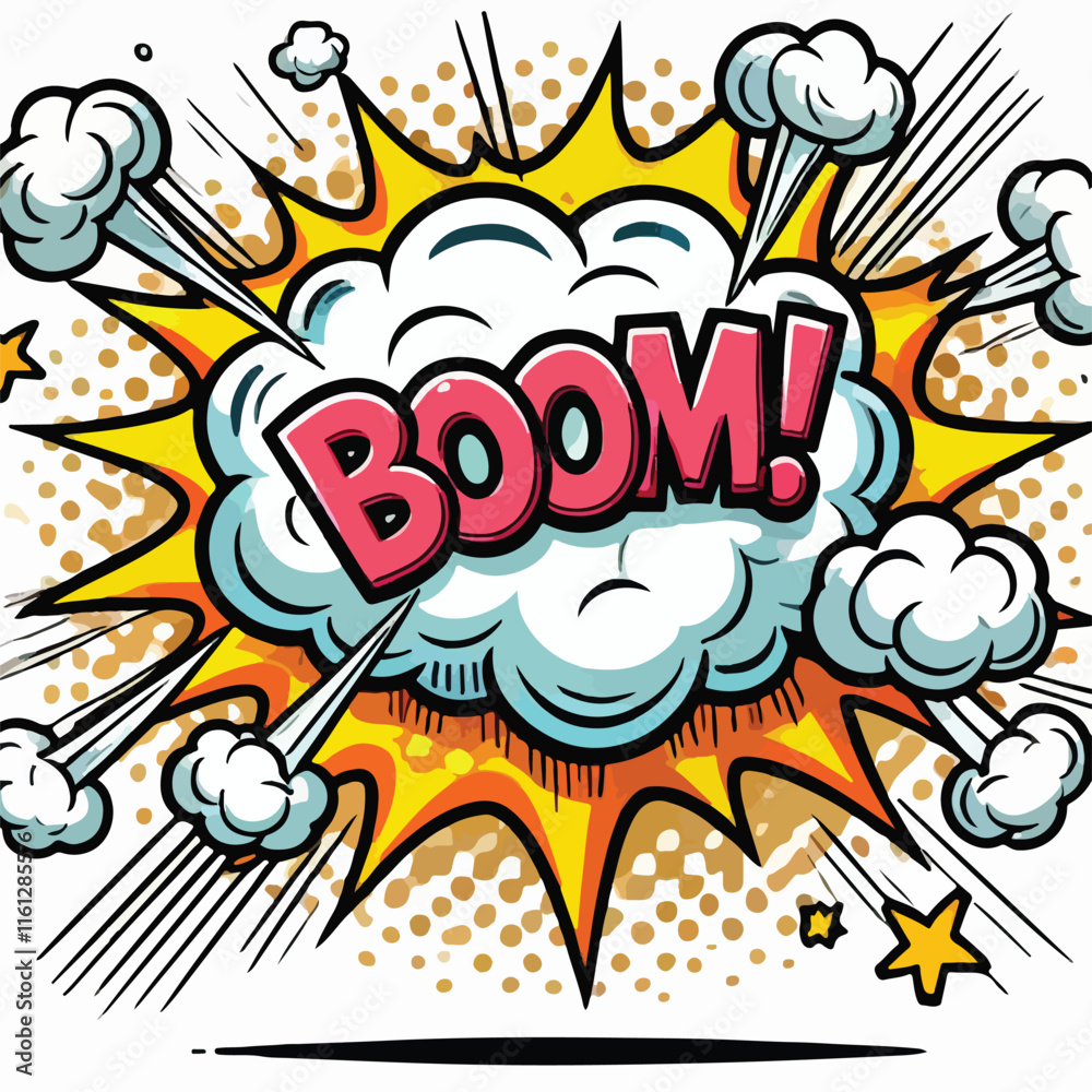 Cartoon comic sign burst cloud. Speech bubble, boom sign expression and   on a white background