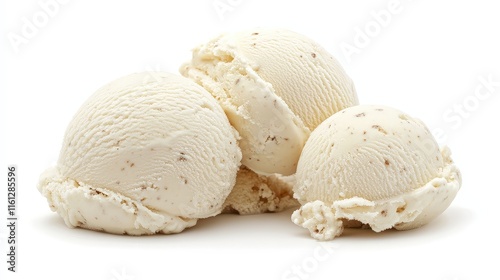 A scoop of creamy vanilla ice cream with a smooth texture and slight ridges, showcasing its rich and inviting appearance, perfect for a hot day or as a dessert topping.