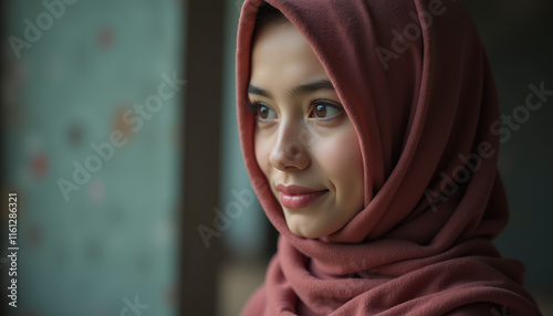 Sophisticated profile image of a hijab girl against a soft backdrop, designed with space for text, perfect for a banner to promote World Hijab Day.