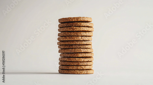 Stack of Sweetmeal Digestive Biscuits Isolated on White Background photo