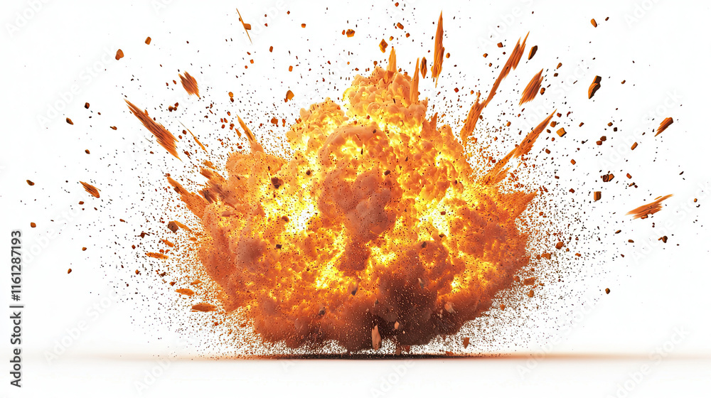 Bomb Explosion Isolated on White Background, Dynamic Blast Effect, Fiery Flames and Smoke, High-Impact Energy Burst, Explosive Motion with Debris, Dramatic and Powerful Visual Concept Bomb Explosion Isolated on White Background, Dynamic Blast Effect, Fiery Flames and Smoke, High-Impact Energy Burst, Explosive Motion with Debris, Dramatic and Powerful Visual Concept