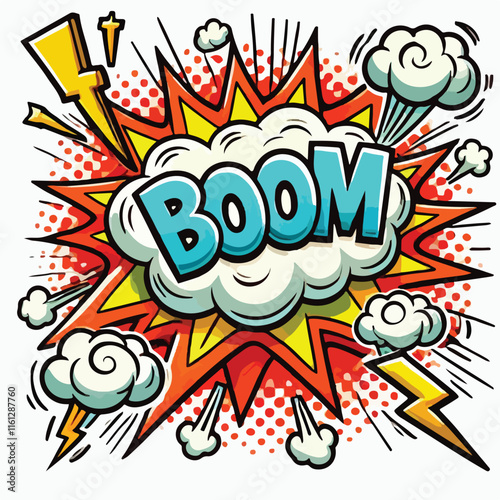 Cartoon comic sign burst cloud. Speech bubble, boom sign expression and   on a white background